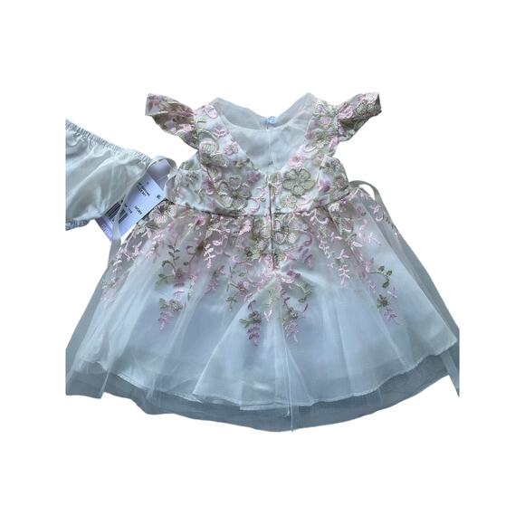RARE EDITIONS, SIZE 6-9 MONTHS WHITE EMBELLISHED DRESS, 2PC - Picture 3 of 9